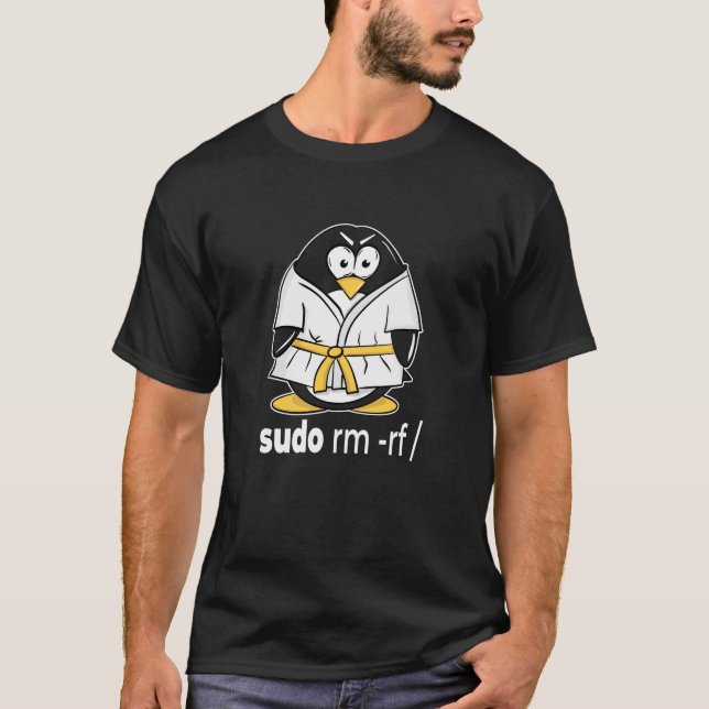 Gelber Gürtel ninja linux penguin sudo rm -rf T-Shirt (Vorderseite)