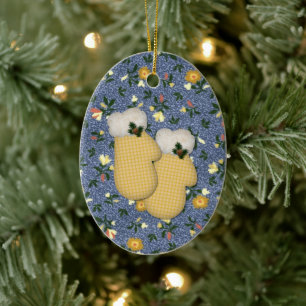 Gelber Handschuh-Weihnachtsbaumschmuck Keramik Ornament
