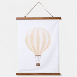 Gelber Heißluftballon-Nursery-Dekor Wandteppich Mit Holzrahmen