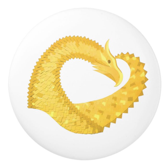 Gelber Herzdrache Keramikknauf (Vorderseite)
