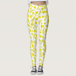 Gelber, herzförmiger Blumendruck auf weiß Leggings