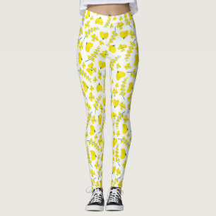 Gelber, herzförmiger Blumendruck auf weiß Leggings