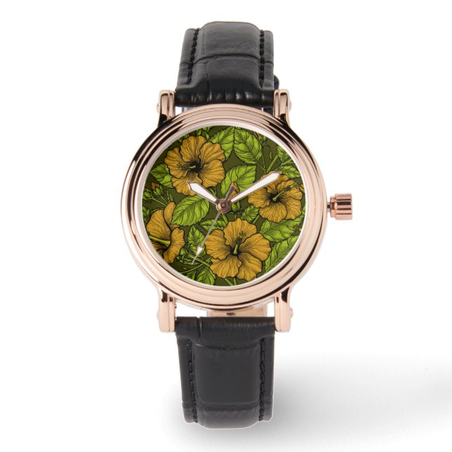 Gelber Hibiskus Armbanduhr (Vorderseite)