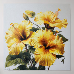 Gelber Hibiskus-Blumen-Kunstposter Poster
