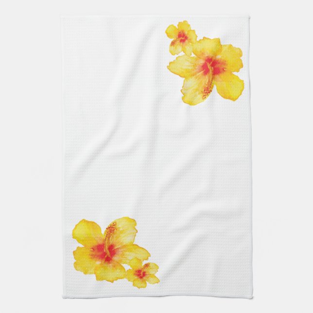 Gelber Hibiskus hawaiianische Blume Geschirrtuch (Vertikal)