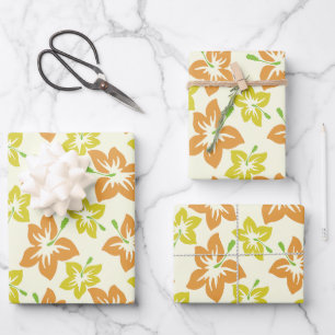 Gelber Hibiskus, Oranger Hibiskus, Blumenmuster Geschenkpapier Set