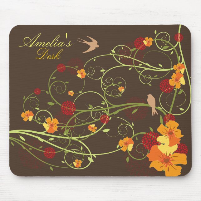 Gelber Hibiskus & Schwalben Eleganter Blumengarten Mousepad (Vorne)