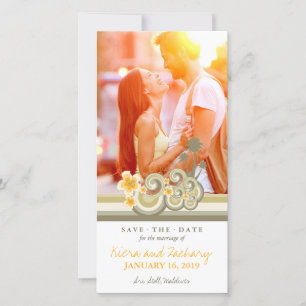 Gelber Hibiskus Tropische Taupe Wellen Strand Foto Save The Date