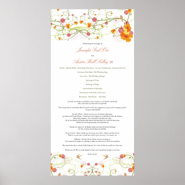 Gelber Hibiskus und Schwalben Hochzeitsprogramm Poster (Vorne)