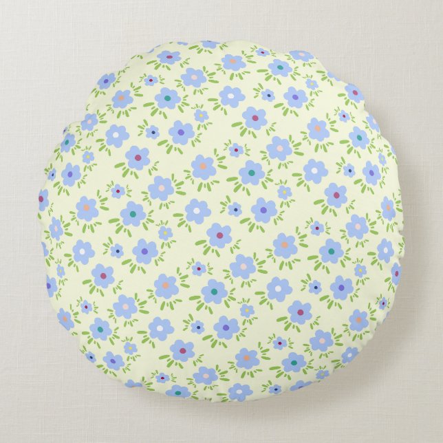 Gelber Hintergrund Happy Blume Rundes Kissen (Vorderseite)