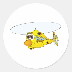 Gelber Hubschrauber-Cartoon Runder Aufkleber