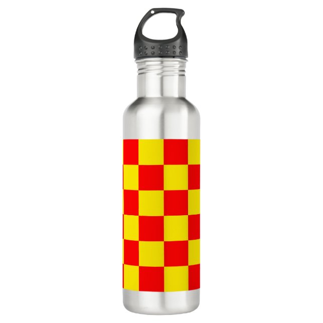 Gelber Karo Prüfmuster-Design Edelstahlflasche (Vorderseite)