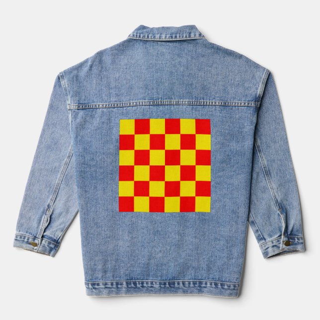Gelber Karo Prüfmuster-Design Jeansjacke (Rückseite)