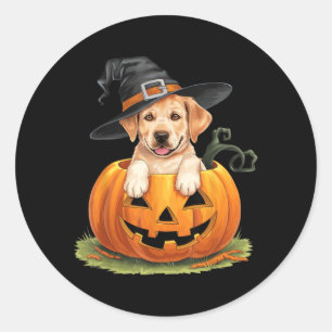 Gelber Lab Hund Halloween Kürbis Runder Aufkleber