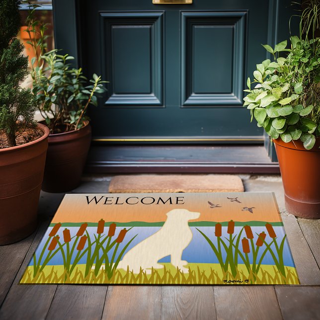 Gelber Labrador Bird Dog Sunset Fußmatte (Yellow Labrador Bird Dog Sunset Doormat for Labrador Owners.  Beautiful silhouette design.)