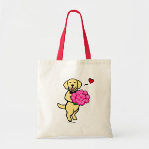 Gelber Labrador-Cartoon mit Rosen Tragetasche