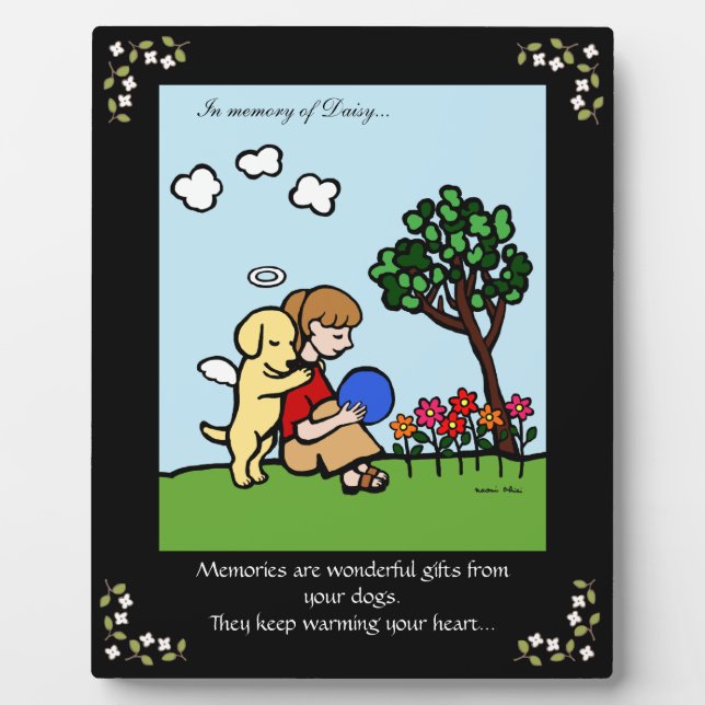 Gelber Labrador-Engel mit Liebe-Gedächtnis Fotoplatte (Vorderseite)