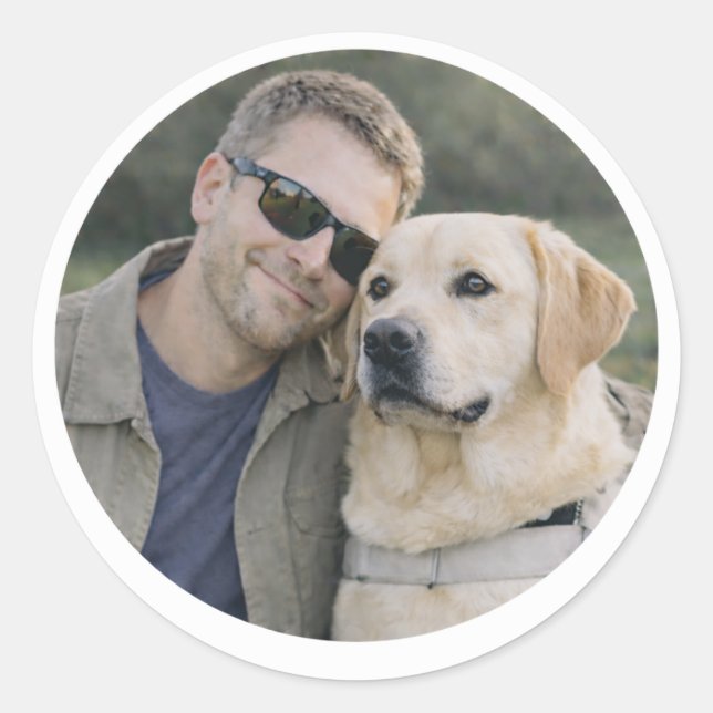 Gelber Labrador-Führhund-Partnerschaft Mann Runder Aufkleber (Vorderseite)