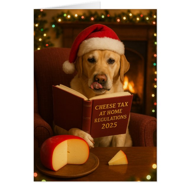 Gelber Labrador 'Käse-Steuer' Weihnachtskarte (Vorne)