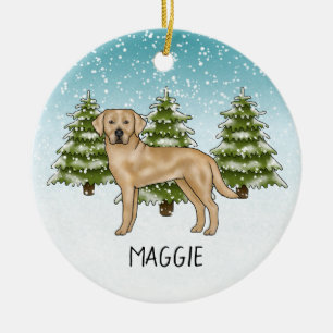 Gelber Labrador Retriever Blau Winter Benutzerdefi Keramik Ornament