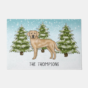 Gelber Labrador Retriever Blau Winter Familienname Fußmatte