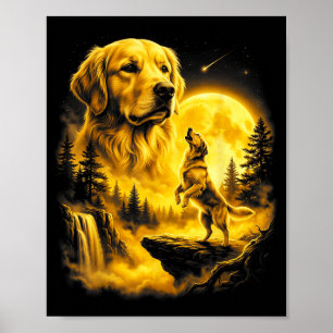 Gelber Labrador Retriever heult zum Mond Kunst Poster