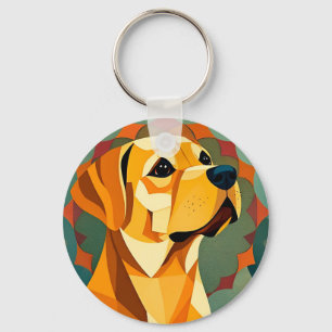 Gelber Labrador Retriever Hund Geometrische Kunst Schlüsselanhänger