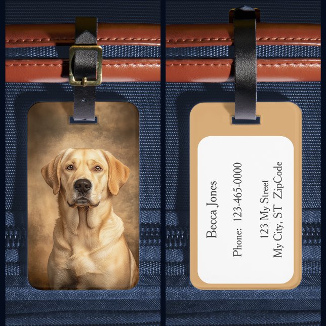 Gelber Labrador Retriever Labrador Gepäckanhänger (Yellow Labrador Retriever Dog Lab Luggage Tag. Customize the back with your own contact info.)