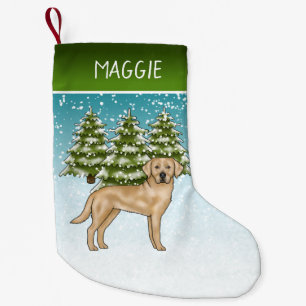 Gelber Labrador Retriever Snow Forest Individuelle Kleiner Weihnachtsstrumpf