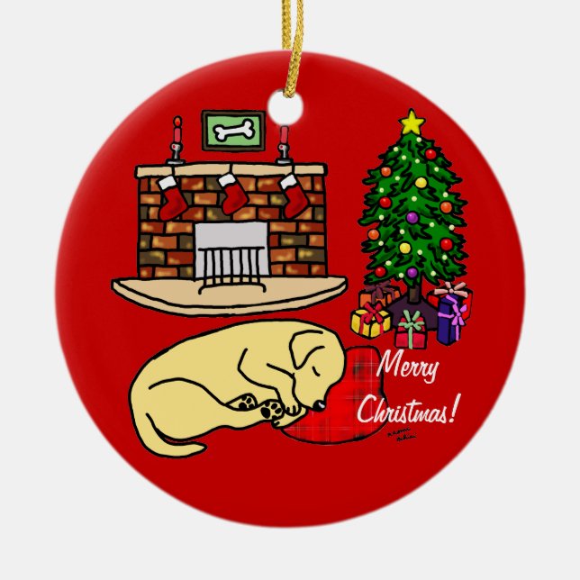 Gelber Labrador-SchlafenweihnachtsCartoon Keramik Ornament (Vorne)