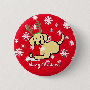 Gelber Labrador- und Sankt-WeihnachtsCartoon Button
