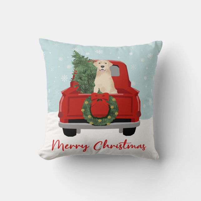 Gelber Labrador Weihnachtswagen Kissen (Vorderseite)