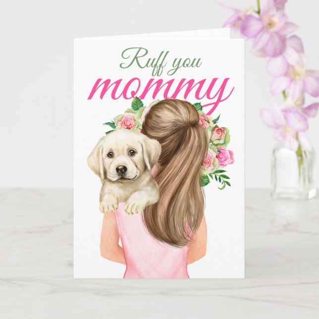 Gelber Labrador Welpe mit Frauen Ruff Sie Mama Karte (Orchidee)