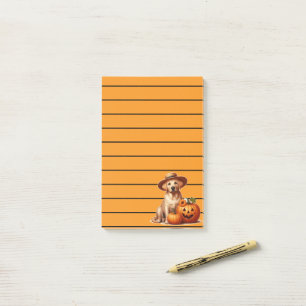 Gelber Labrador-Welpe mit Hut und Kürbissen Post-it Klebezettel
