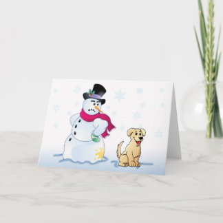 gelber Labrador Welpe und Snowman Feiertagskarte