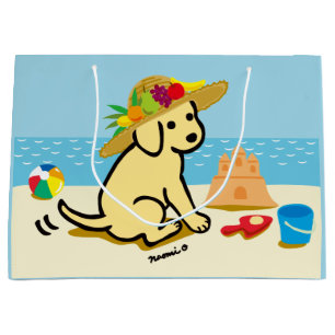 Gelber Labrador-Welpen-Strohhut-Cartoon Große Geschenktüte