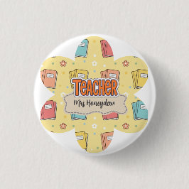 Gelber Lehrer Schulbuch-Muster Button