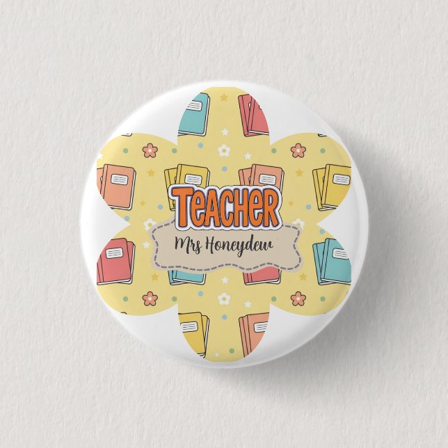 Gelber Lehrer Schulbuch-Muster  Button (Vorderseite)