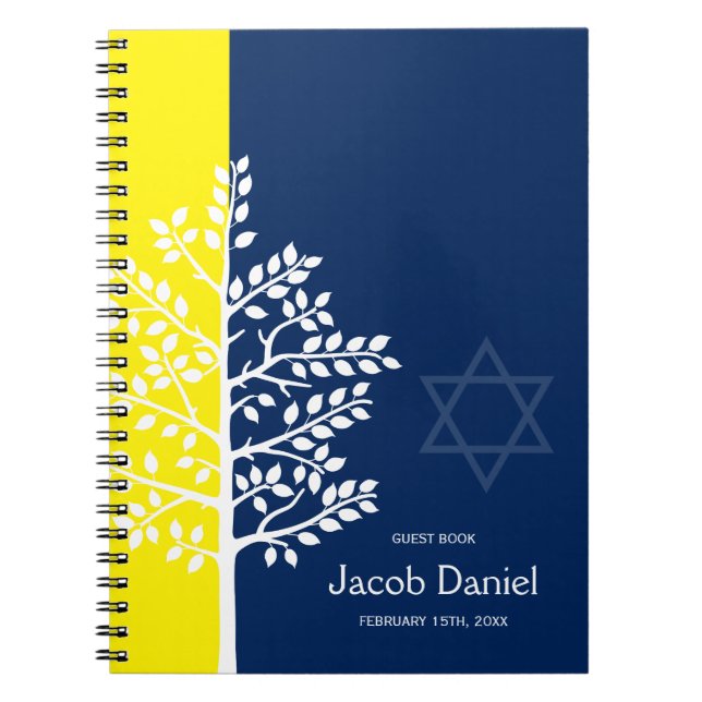 Gelber Marine-Baum des Leben-Bar Mitzvah Notizblock (Vorderseite)