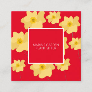 Gelber Mohn Blumen Garten Pflanzenbetreuer Rot Quadratische Visitenkarte