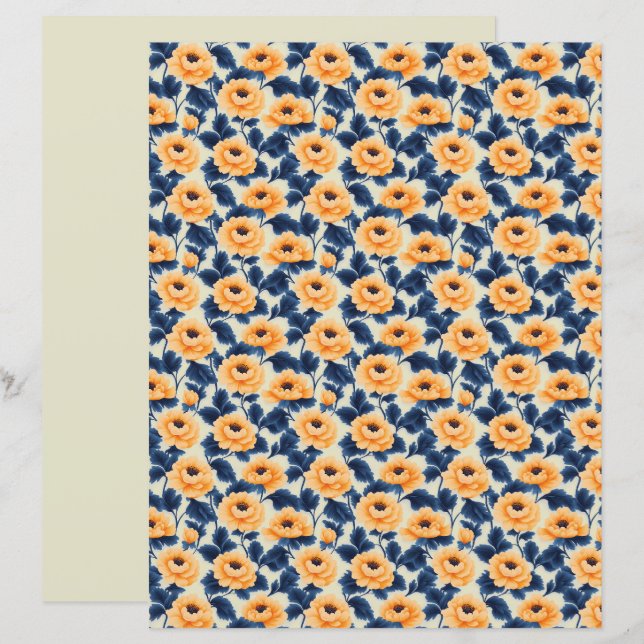 Gelber Mohn Florales Scrapbook Papier (Vorne/Hinten)