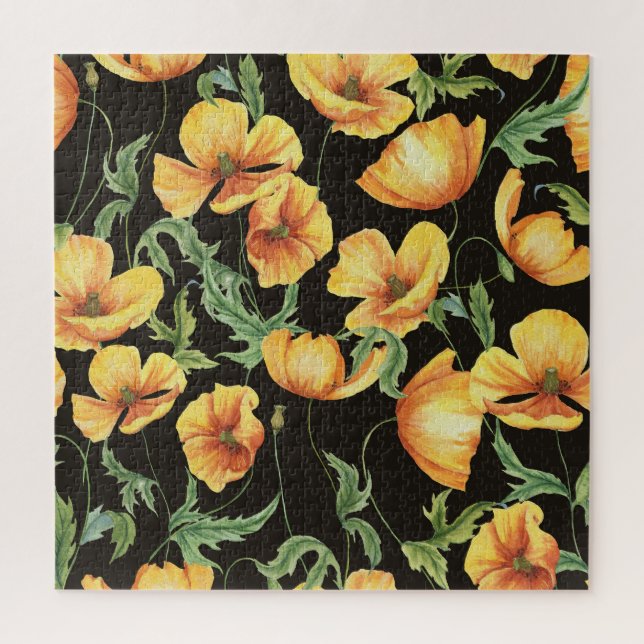 Gelber Mohn-Wasserfarben-Blumenmuster (Vertikal)