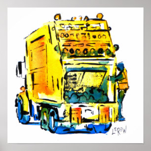 Gelber Müllwagen / Künstler Larry Lerew Poster