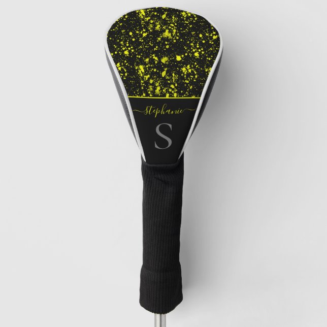 Gelber Neutronenmaler Spritzer Monogramm Retro Golf Headcover (Vorderseite)