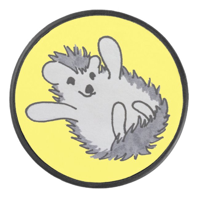 Gelber niedlicher glücklicher Igel Eishockey Puck (Vorderseite)