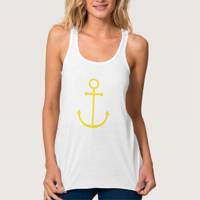 Gelber Niedlicher Preppy-Nautic-Anker Tank Top (Vorderseite)