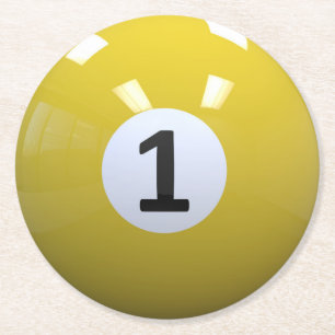 Gelber Nr. 1- Billard-Pool-Ball Runder Pappuntersetzer