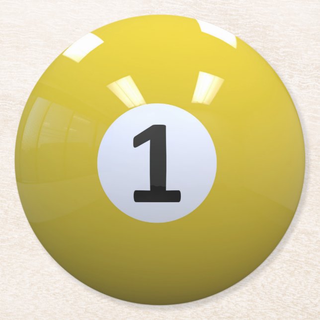 Gelber Nr. 1- Billard-Pool-Ball Runder Pappuntersetzer (Vorderseite)