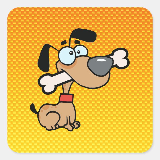 Gelber Orangenkartonhund Quadratischer Aufkleber (Vorderseite)
