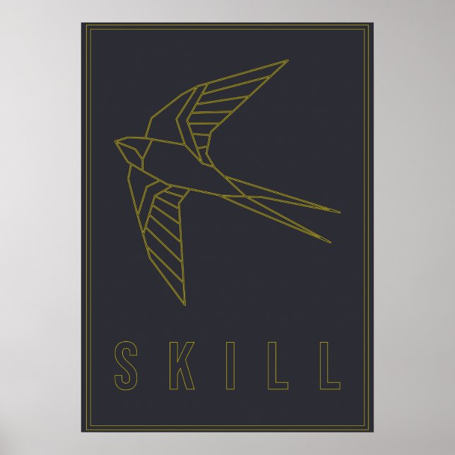 Gelber Origami-Vogel als Geschicklichkeitsbestätig Poster (Vorne)